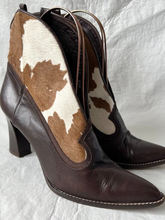 Donald J. Pliner Shoes - Donald Pliner western boots split shaft brown leather fur cow 8.5 womens pointed